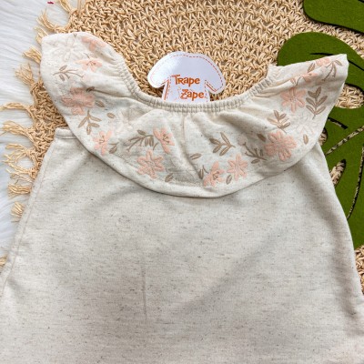  Vestido Ombro-a-Ombro com Detalhes em Flores - Off White